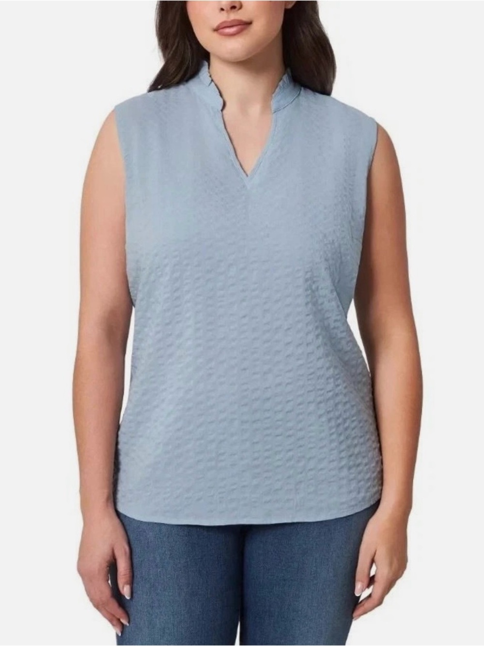 Modern Ambition Sleeveless
Ruffle Collar Top Eco Vero, Blue
